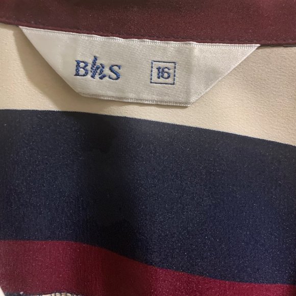 BHS London | Vintage Striped Button Down Tunic Blouse | Black, Cream | Size 16 - Picture 2 of 3